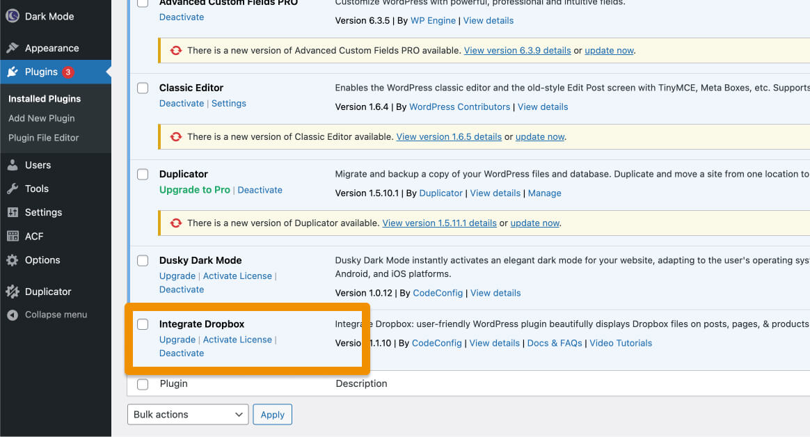 Upload and activate plugin