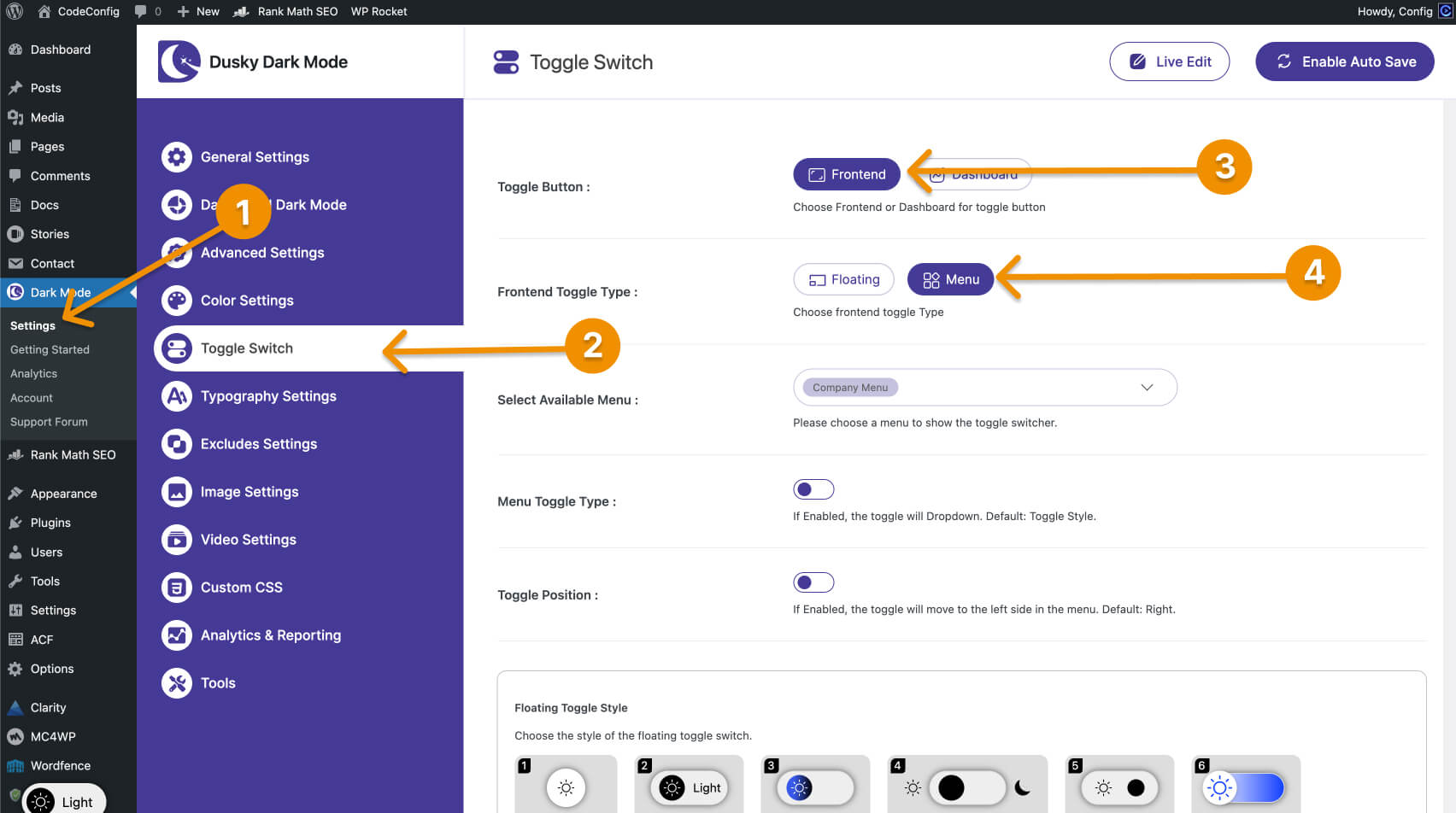 add Dark Mode Toggle to the WordPress menu