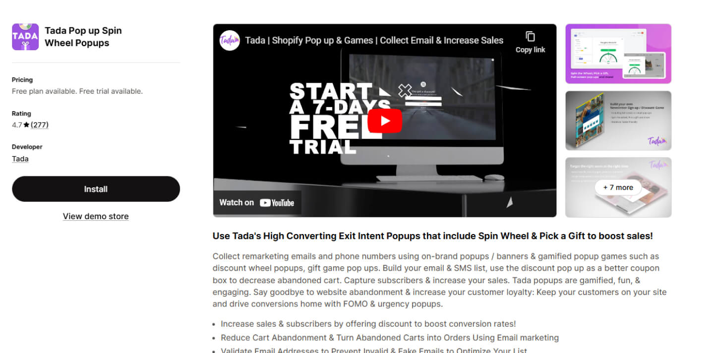 Tada Announcement Bar and Exit Popup