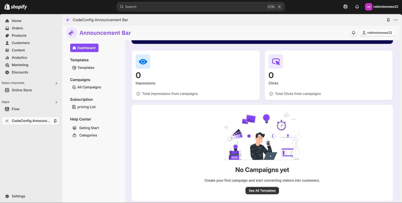 Announcement bar app dashboard