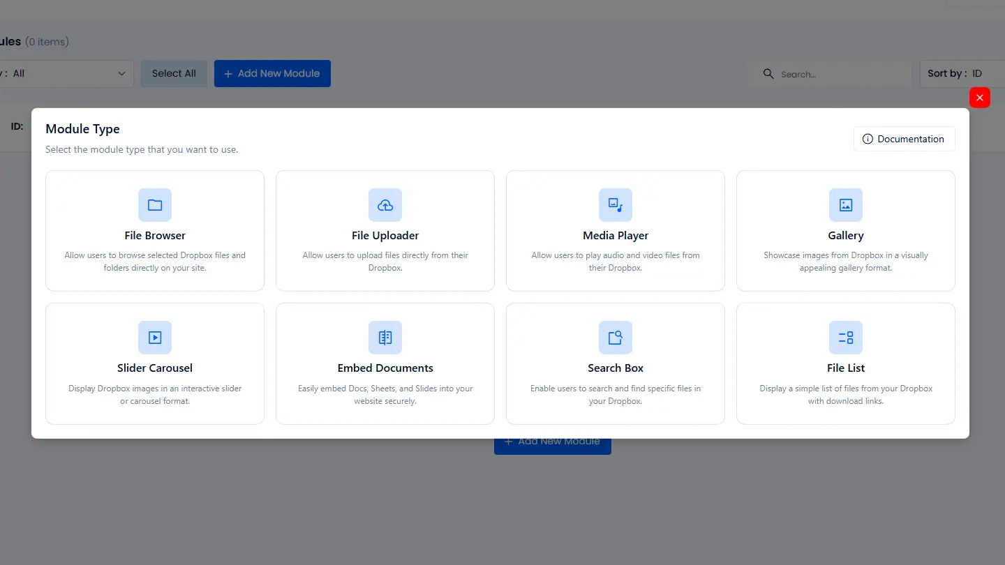 Select a Module from of File manager For Dropbox | How to Create a File Browser Module In File Manager for Dropbox