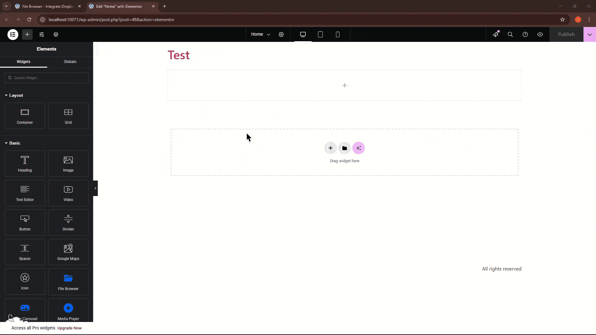 use file manager for dropbox in elementor