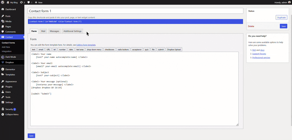 Add the Form Shortcode