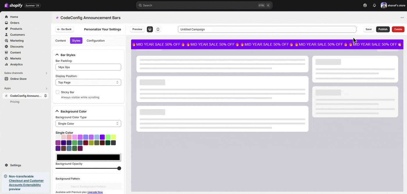 Announcement bar Publish and Go Live | Scrolling Announcement Bar Shopify