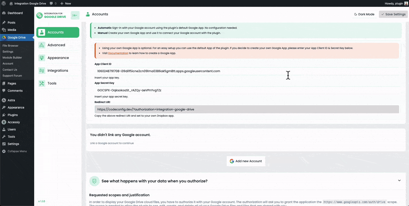 Integration For Google Drive onnect Your Google Account using the New App