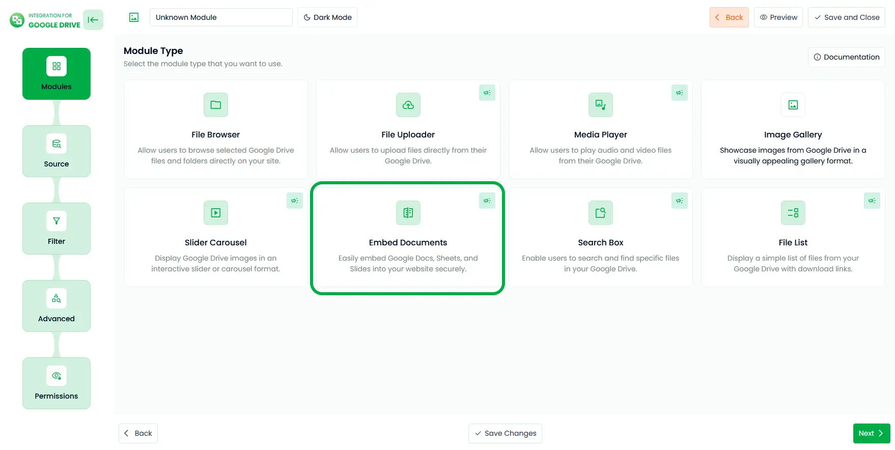 Choose Google Drive Embed Document Module In WordPress