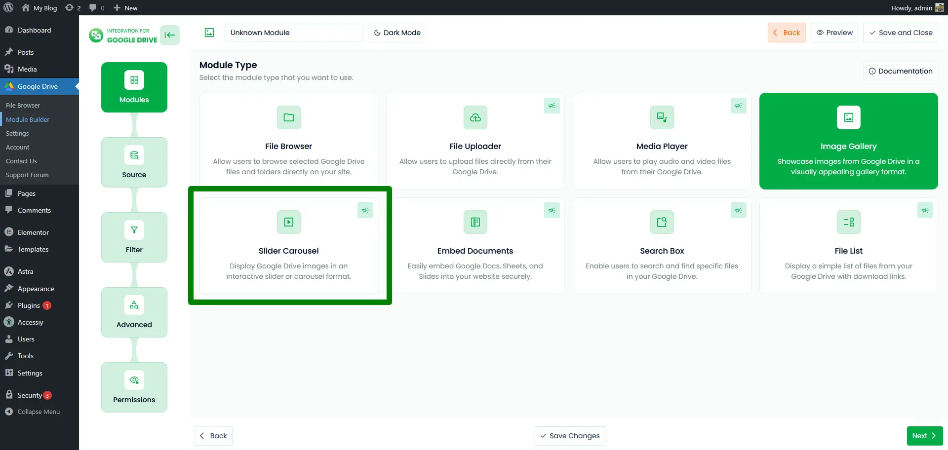 Choose Google Drive Slider Carousel Module In WordPress