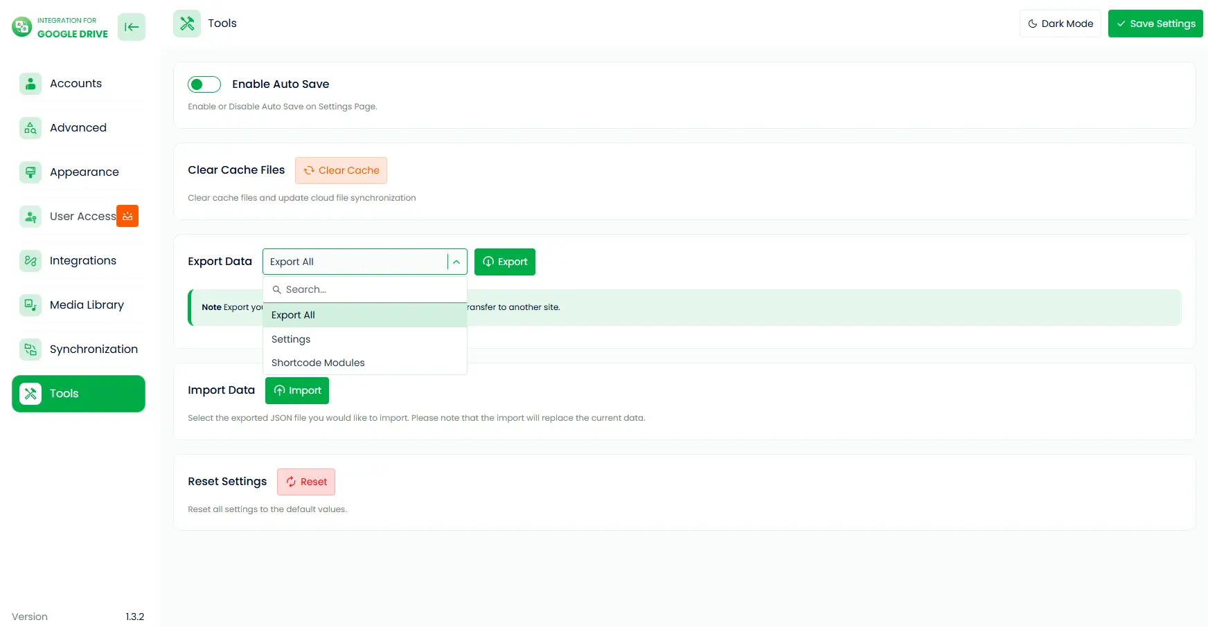 How to Export/ Import Data of Integration for Google Drive