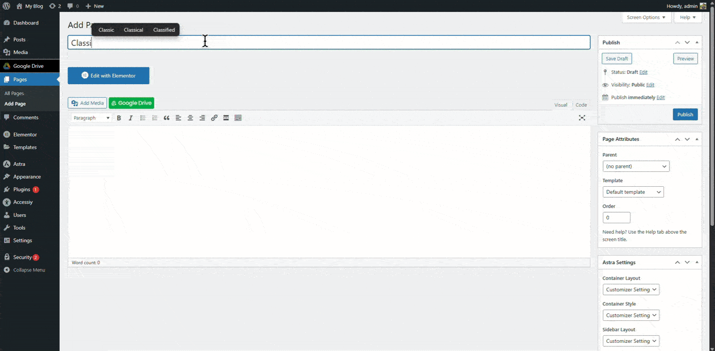 Insert Any Google Drive File to Classic Editor