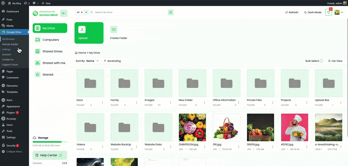 Google Drive Uploader Module Selection