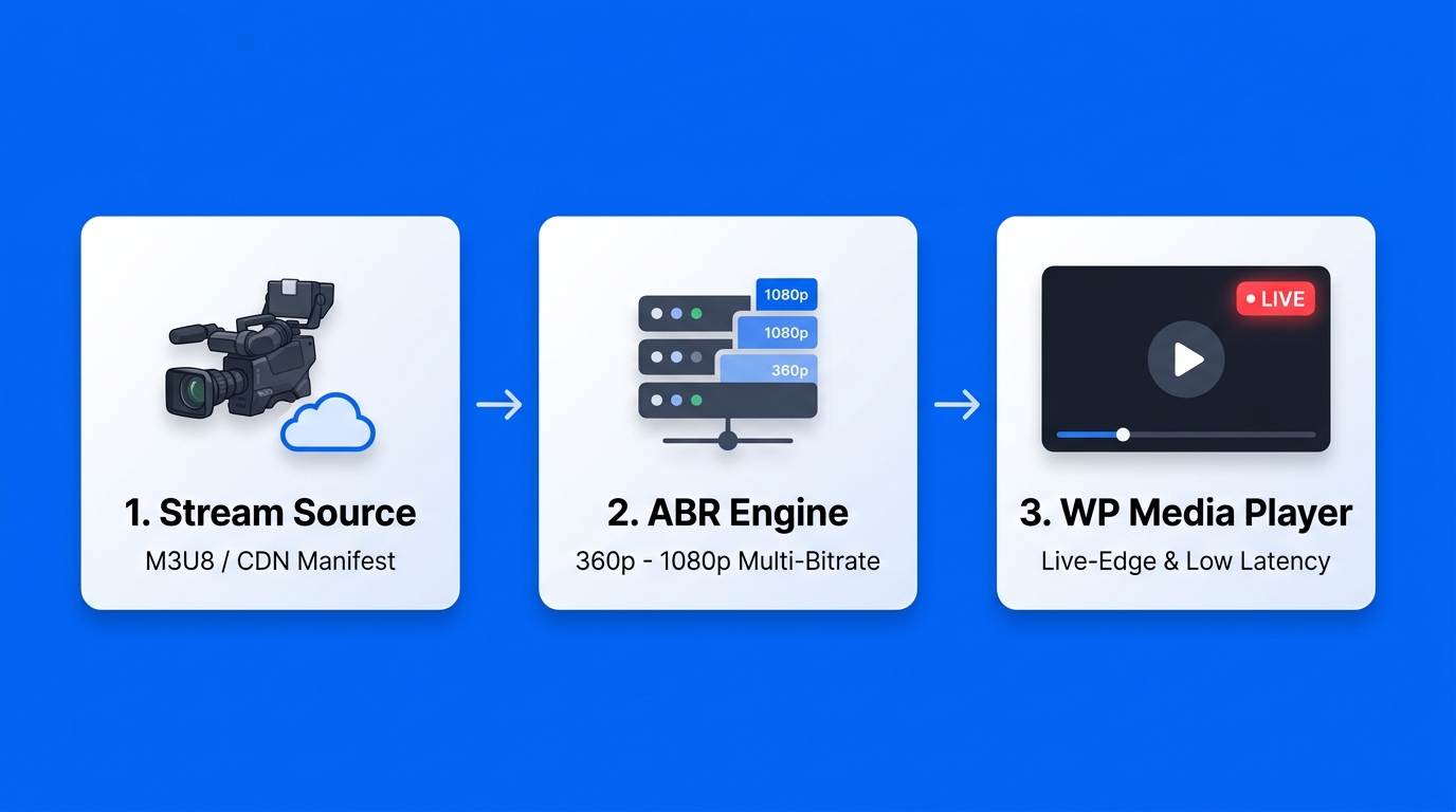 Live TV and M3U8 HLS streaming workflow in WordPress